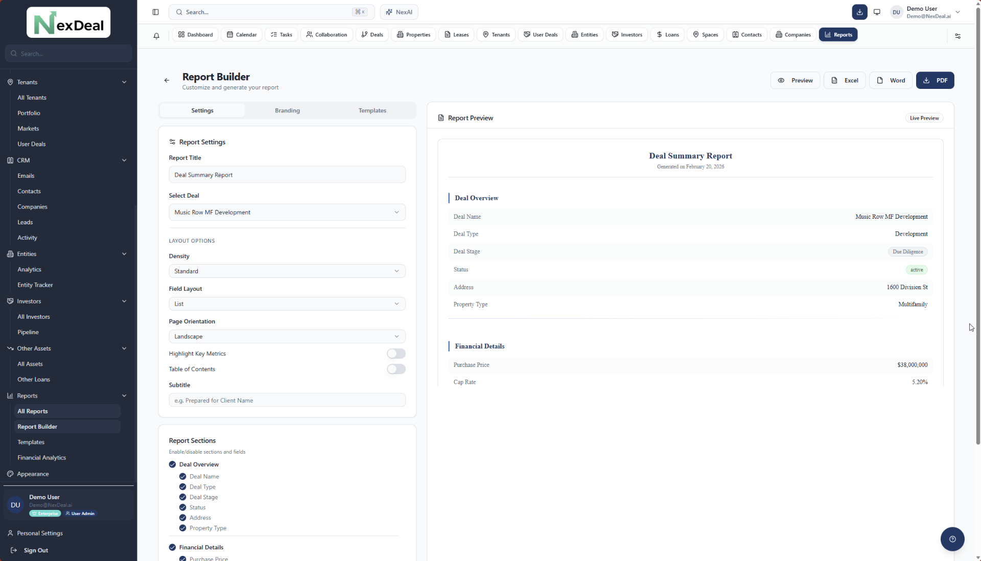 Financial Reporting screenshot