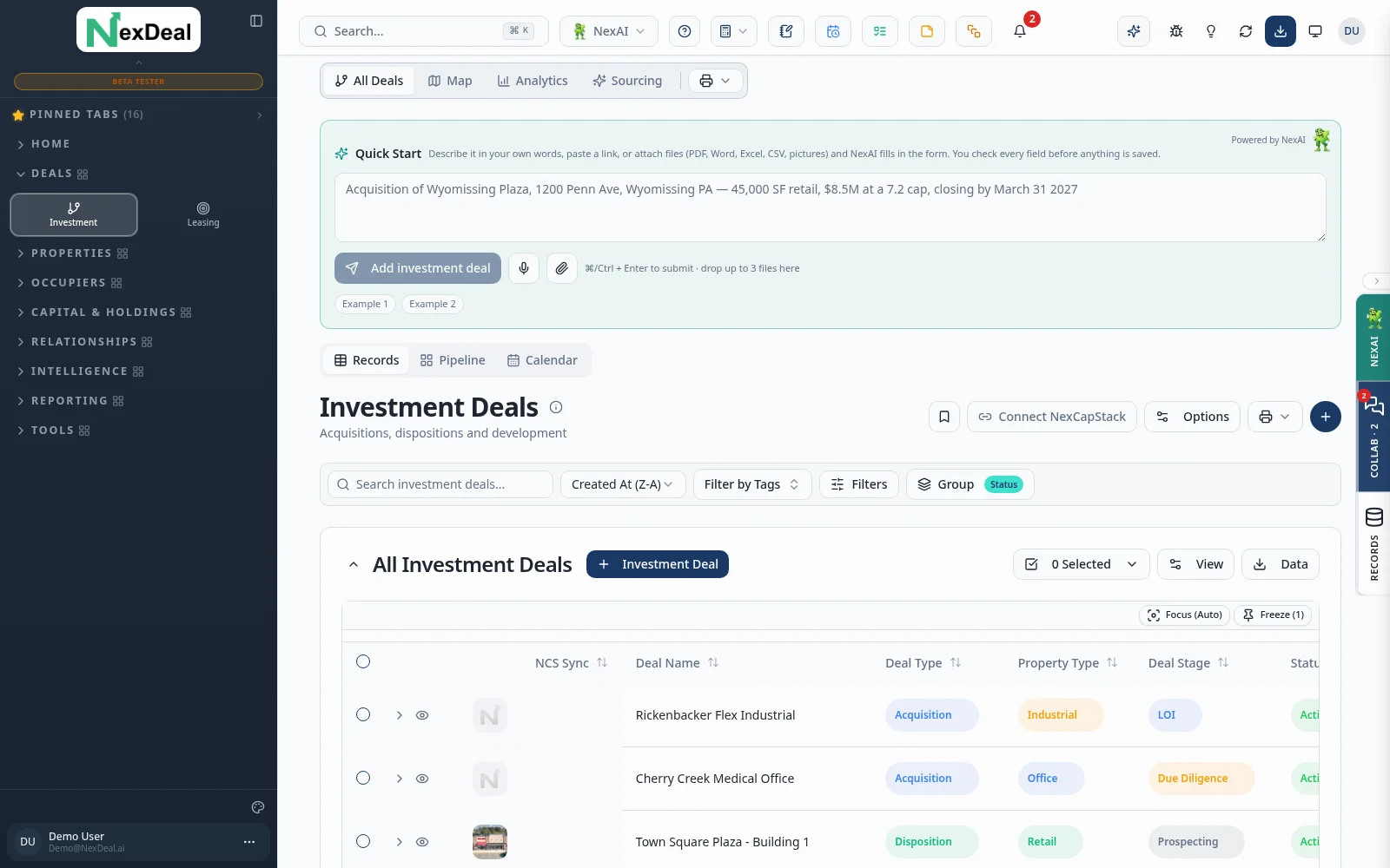 NexDeal Source stage — product screenshot