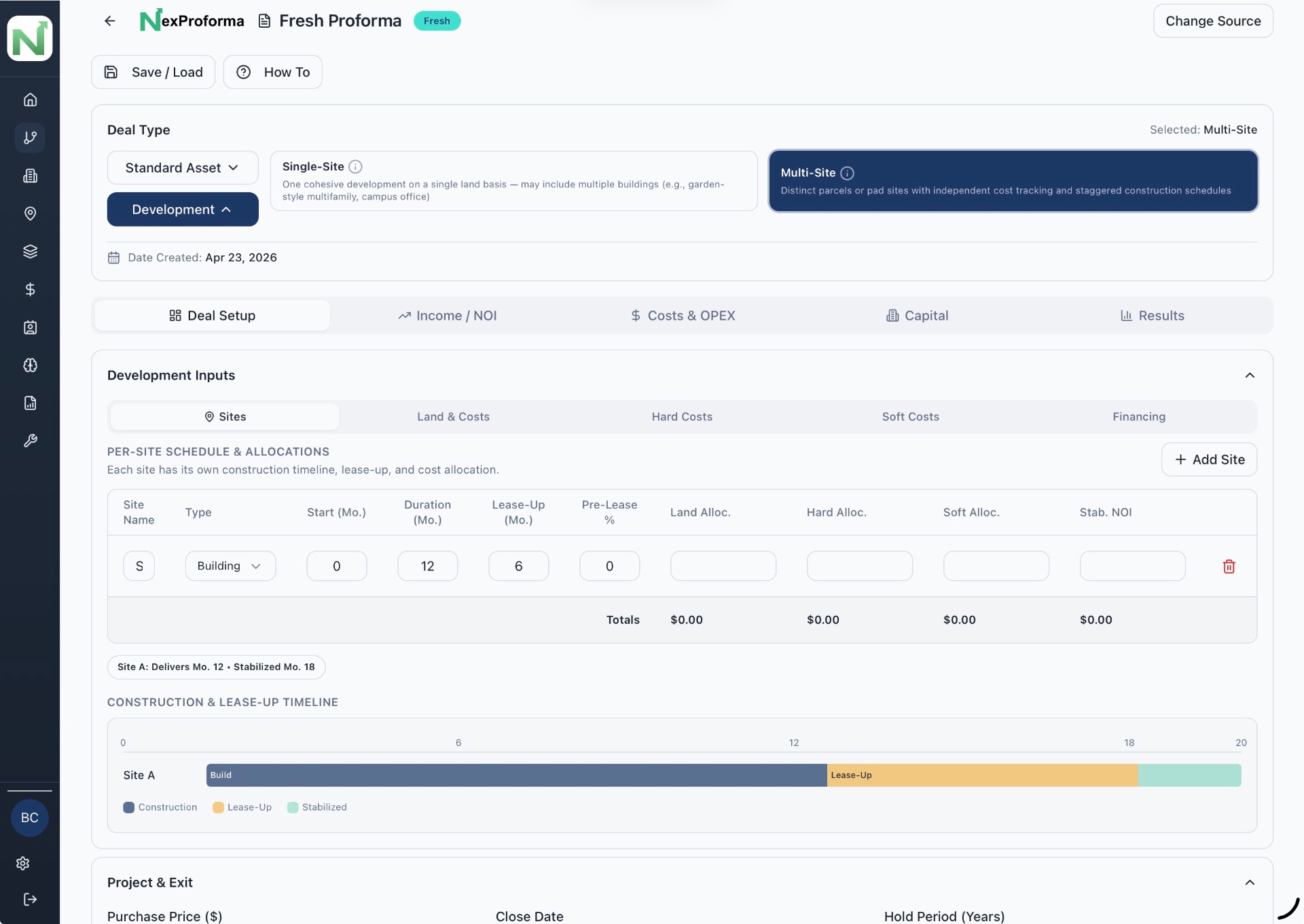 NexProforma Multi-Site Schedule view